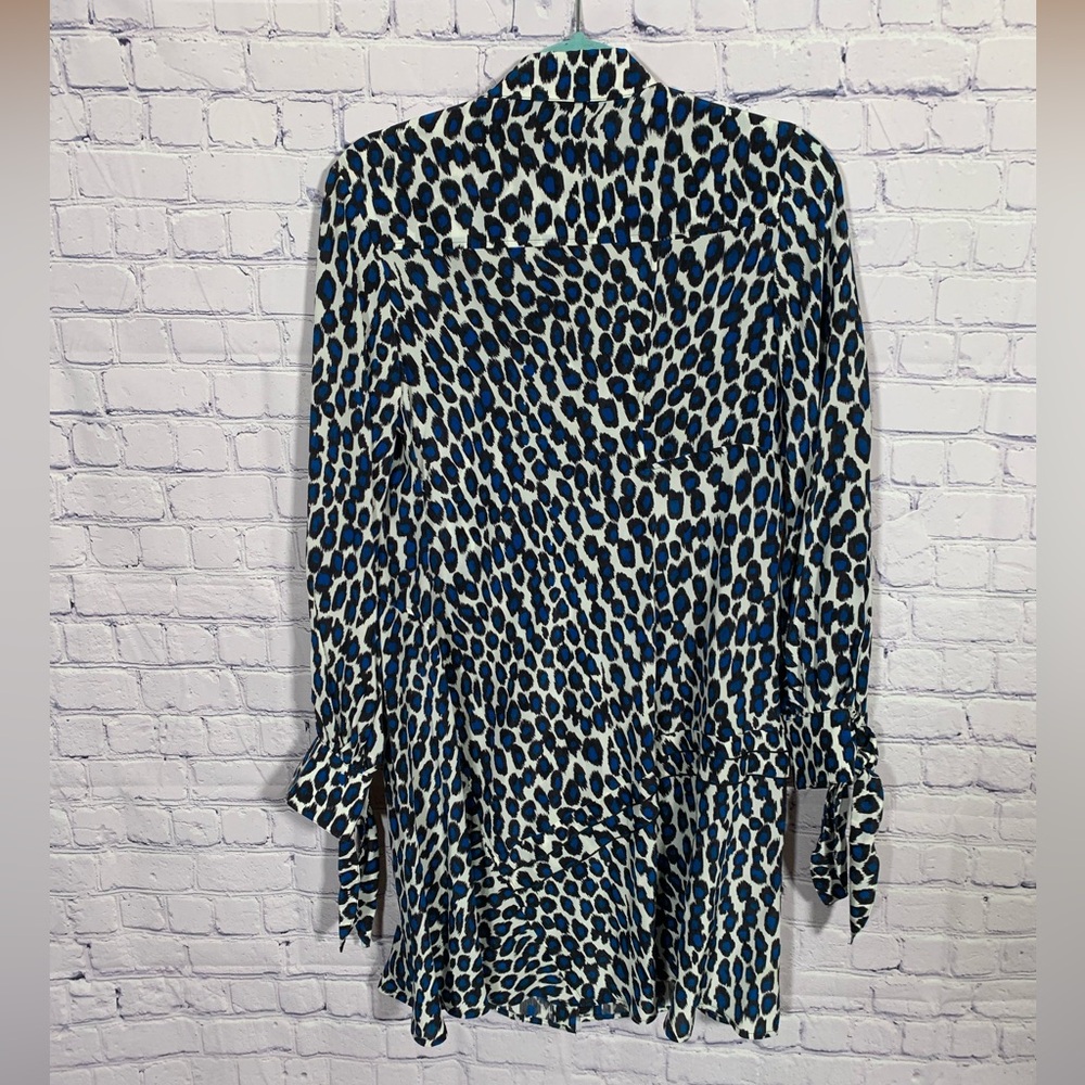 Derek Lam Womens Silk Shirtdress Blue Black Leopard Print Size 4 Quiet Luxury - Picture 5 of 7